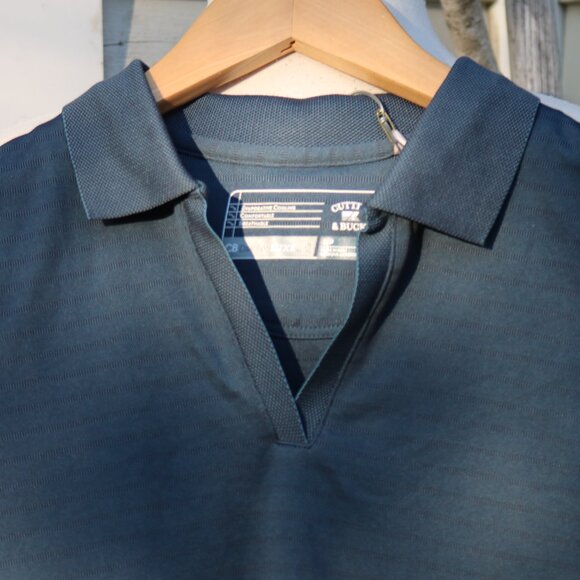 NEW Cutter & Buck Teal Tonal Stripe Dry Tec Embroidered NH Patch Golf Shirt Sz S - Picture 2 of 9